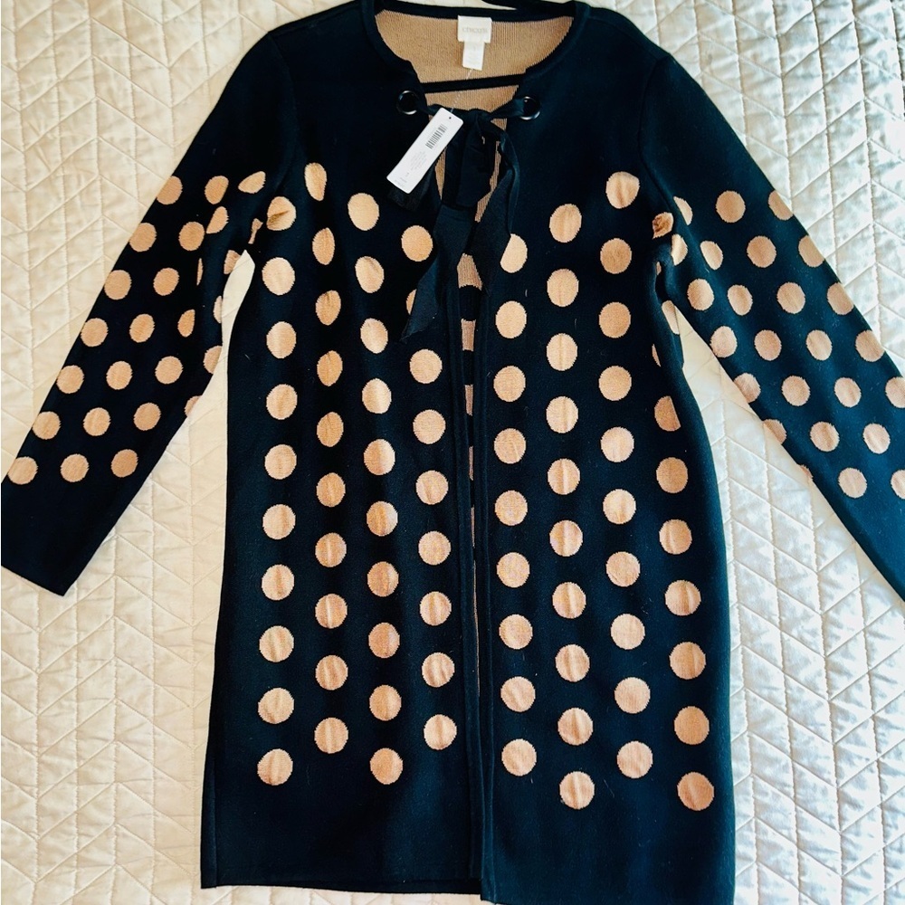 Chico's Black and Tan Polka Dot Cardigan